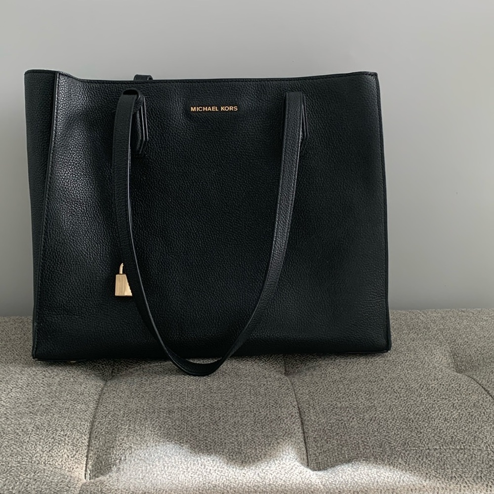 Michael Kors black Mercer Large Top-Zip Leather Tote